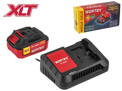 Набор аккумулятор 4 А*ч и зарядное устройство 1х2 А WORTEX ALL1 XLT в кор. SET (18.0 В, 4.0 А*ч, индикатор заряда, обрезиненный корпус, зарядное: 1 слот, 2 А.)