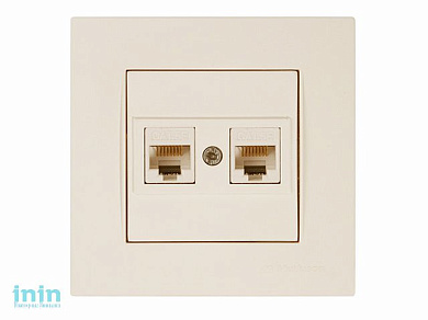 Розетка компьютерная 2xRJ45 (Cat5e, скрытая) кремовая, RITA, MUTLUSAN