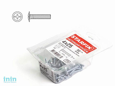 Винт М6х40 мм для мебельной фурнитуры, цинк, кл.пр. 5.8, DIN 967 (50 шт в пласт. конт.) STARFIX