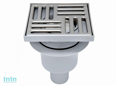 Сливной трап вер. D 50 TQ5712 с сухим затвором, решетка нерж., рег., 150х150 мм, серый, РосТурПласт (Трап пластиковый сухой затвор 50 вер.)