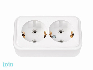 Розетка 2-ая (открытая, с/з) белая, Bylectrica (Розетка двухместная с заземляющим контактом открытой установки Без задн. стенки (крышки) Гарантийный)