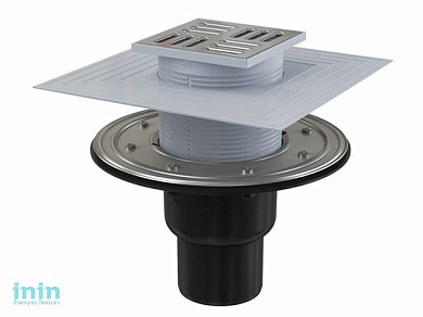 Сливной трап 105х105/50/75, прямой сток, решетка - нерж. сталь, гидрозатвор - комб. Alcaplast (Сливной трап 105х105/50/75, прямой сток, решетка - нерж