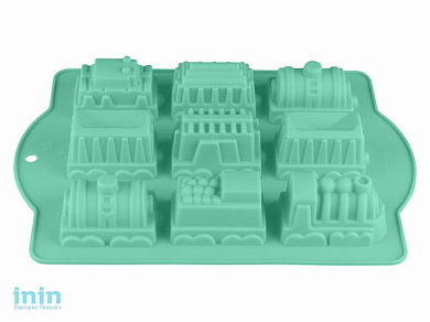 Форма для выпечки, силиконовая, паровозики, 34 х 24 х 5 см, бирюзовая, PERFECTO LINEA (Супер цена!)