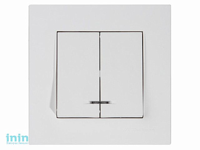 Выключатель 2-клав. (c подсветкой, скрытый, пруж. зажим) белый, RITA, MUTLUSAN (10 A, 250 V, IP 20)