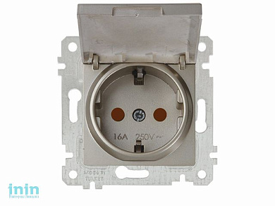 Розетка 1-ая (скрытая, без рамки, с/з, шторки, с крышкой) титан, RITA, MUTLUSAN (16 A, 250 V, IP 20)