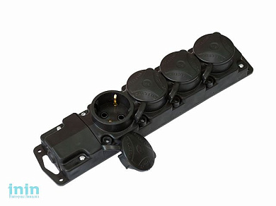 Розетка 4-ая переносная (с/з, 16А, 250В, брызг. защ.) черная, Bylectrica (Розетка переносная четырехместная с заземляющим контактом брызгозащищенная Г