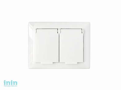 Розетка 2-ая (cкрытая, с/з, брызг. защ.) белая, Стиль, Bylectrica (Розетка штепсельная двухместная с заземляющим контактом брызгозащищенная скрытой ус