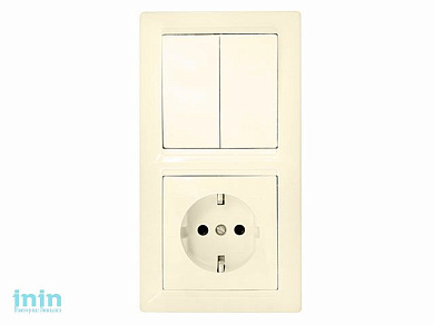 Блок выкл. 2 клав. + розетка (скрытая, с/з) бежевый, Стиль, Bylectrica (Блок выключатель двухклавишный + розетка с заземляющим контактом скрытой устан