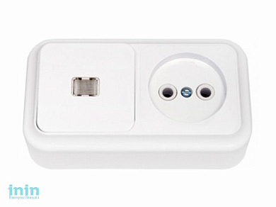 Блок выкл. 1 клав. + розетка (открытая, с/з) со световой индикацией, белая, Пралеска, BYLECTRICA (Гарантийный срок:24 месяца)