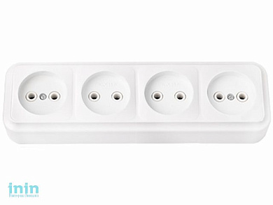Розетка 4-ая (открытая, б/з) белая, Пралеска, Bylectrica (штепсельная четырехместная открытой установки Гарантийный срок:24 месяца)