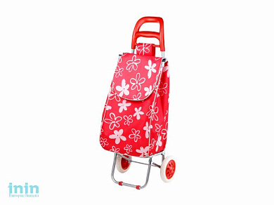 Сумка-тележка хозяйственная на колесах 30 кг, красная, цветы, PERFECTO LINEA