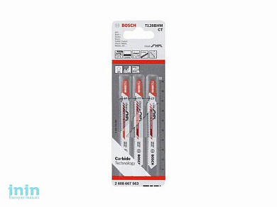 Пилка лобз. по пластику T128BHM (3 шт.) BOSCH (пропил прямой, тонкий, аккуратный и чистый рез в HPL)