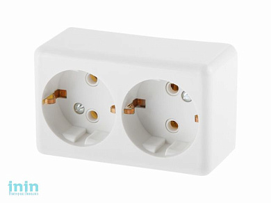 Розетка 2-ая (открытая, с/з) белая, Эконом, Юпитер (РА16-017) (ЮПИТЕР)