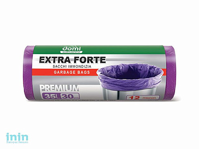 Пакеты для мусора 35л/30шт DOMI (Материал: LDPE (ПЭВД). Размер: 49х57см. Толщина: 12мкм. Цвет: фиолетовый.Тип дна: звезда)