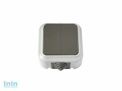 Выключатель 2 клав. (открытый, 6А, брызг. защ.) серый, Пралеска Аква, Bylectrica (Выключатель   А5 6-224(03)     двухклавишный брызгозащищенный открыт