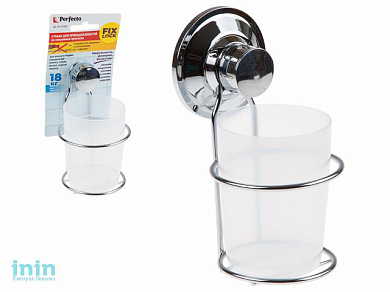 Стакан для принадлежностей на вакуумной присоске, хром. сталь, FIX LOCK, PERFECTO LINEA (83x83x133 мм)
