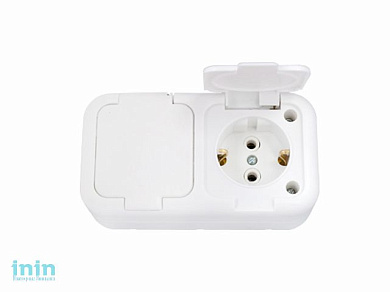 Розетка 2-ая (открытая, с/з, брызг. защ.) белая, Bylectrica (двухместная с заземляющим контактом брызгозгозащищенная открытой установки Гарантийный ср