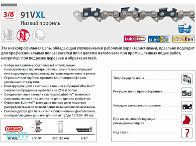 Цепь 3/8" LP 1.3 мм 1640 зв. 91VXL (бухта 30.4 м) OREGON