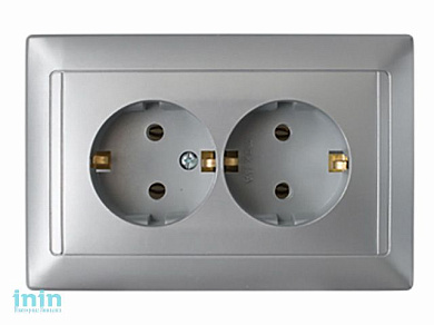 Розетка 2-ая (скрытая, с/з) серебро, Стиль, Bylectrica (штепсельная двухместная с заземляющим контактом скрытой установки Гарантийный срок:24 месяца)