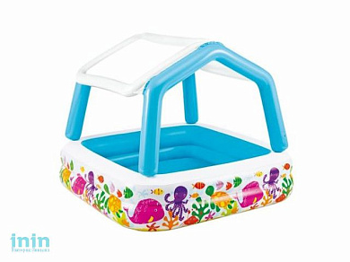 Надувной детский бассейн с навесом Sun Shade, 157х157х122 см, INTEX (от 2 лет)