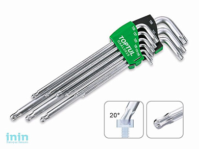 Набор ключей Torx T10-Т50 9шт длинных, с отверстием и шариком TOPTUL (GAAL0928)