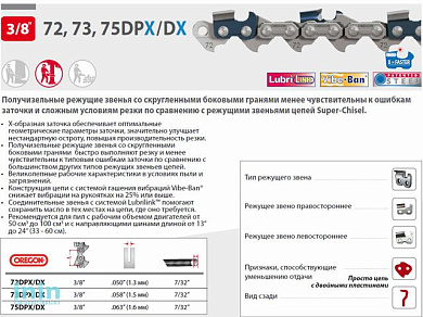 Цепь 40 см 16" 3/8" 1.6 мм 60 зв. 75DPX (в блистере) OREGON (затачиваются напильником 5.5 мм, для проф. интенсивного использования)