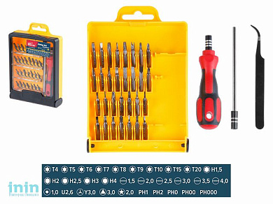 Набор бит 33 пр. Wortex (30 бит + держатель + удлинитель + пинцет)