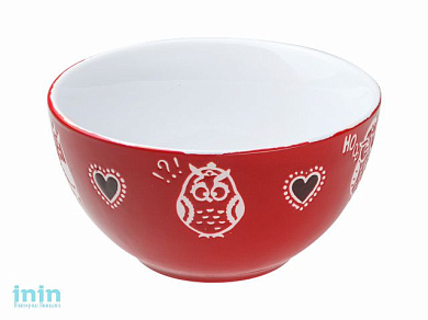 Салатник керамический, 140 мм, круглый, серия Влюбленная сова, красный, PERFECTO LINEA (Супер цена!)