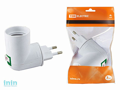 Переходник вилка-Е27 с выключателем, белый, TDM (Переходник вилка-Е27 с выключателем TDM белый)
