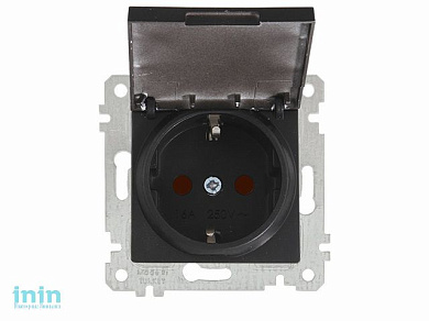 Розетка 1-ая (скрытая, без рамки, с/з, шторки, с крышкой) черная, RITA, MUTLUSAN (16 A, 250 V, IP 20)