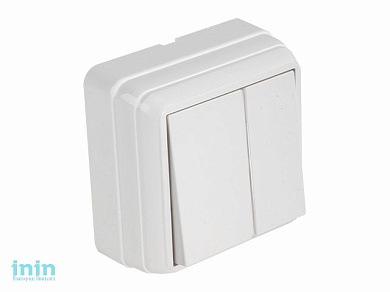 Выключатель 2-клав. (открытый) белый, BRON, MUTLUSAN (10 A, 250 V, IP 20)