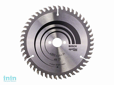 Диск пильный 160х20 мм 48 зуб. по дереву OPTILINE WOOD BOSCH (твердоспл. зуб)