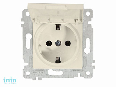 Розетка 1-ая (скрытая, без рамки, с/з, с крышкой) кремовая, RITA, MUTLUSAN (16 A, 250 V, IP 20)