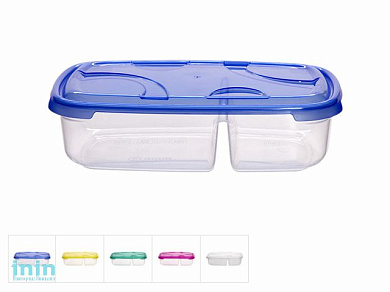 Контейнер пласт. прямоуг. 0.9 + 0.5 л, с крышкой, Frigo Plus, DRINA (265x170x65, цвета в ассортименте, подходит для хранения пищ.пр-тов)