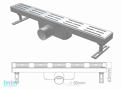 Сливной трап горизонтальный D 50, решетка нерж., 65х650мм, NOVA