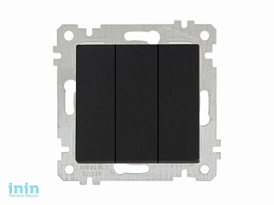 Выключатель 3-клав. (скрытый, без рамки, пруж. зажим) черный, RITA, MUTLUSAN (10 A, 250 V, IP 20)