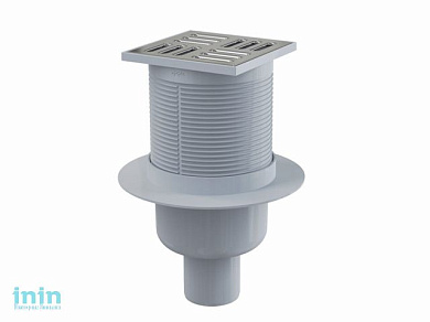 Сливной трап 105х105/50, подводка - прямая, решетка - нержавеющая сталь, гидрозатвор - комбиниров (Сливной трап 105х105/50, подводка - прямая, решетка