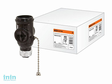 Патрон-розетка карболитовый с выключателем, Е27, черный, TDM