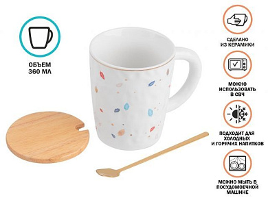 Кружка керамическая с крышкой и ложкой, 360 мл., Autumn foliages, PERFECTO LINEA (Размер: 8.5 x 10.6 см) (30-851060)