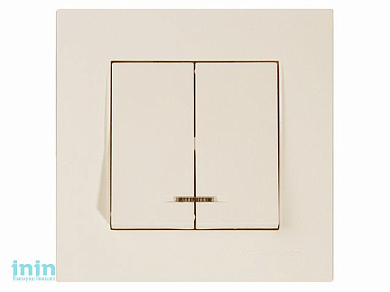 Выключатель 2-клав. (c подсветкой, скрытый, пруж. зажим) кремовый, RITA, MUTLUSAN (10 A, 250 V, IP 20)