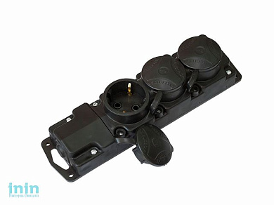 Розетка 3-ая переносная (с/з, 16А, 250В, брызг. защ.) черная, Bylectrica (Розетка штепсельная переносная трехместная с заземляющим контактом брызгозащ