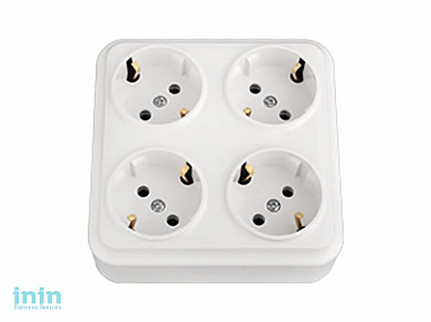 Розетка 4-ая (открытая, с/з) белая, Вариант, Bylectrica (штепсельная четырехместная для открытой установки с заземляющим контактом квадратная Гарантий