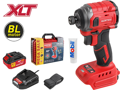 Аккум. ударный гайковерт/винтоверт WORTEX CWR 0218 в чем. XLT 1x4 А*ч, БЕСЩЕТ., 18 В, 220 Н*м (внутр. шестигр. 1/4", вес 0,92 кг)