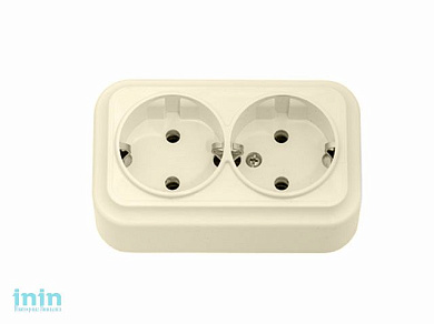 Розетка 2-ая (открытая, с/з) бежевая, Вариант, BYLECTRICA (штепсельная двухместная для открытой установки с заземляющим контактом Гарантийный срок:24