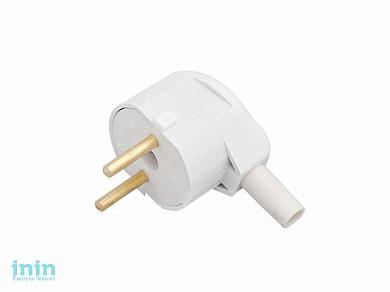 Вилка угловая (б/з, 6А, 250В) белая, Bylectrica (Вилка штепсельная с боковым подводом провода Гарантийный срок:24 месяца)