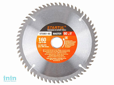 Диск пильный 160х20/16 мм 60 зуб. по дереву STARTUL (твердоспл. зуб)