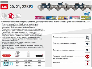 Цепь 40 см 16" 0.325" 1.5 мм 66 зв. 21BPX OREGON (затачиваются напильником 4.8 мм, для нерегулярн. интенсивного использования)
