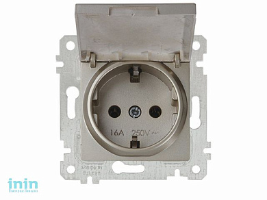 Розетка 1-ая (скрытая, без рамки, с/з, с крышкой) титан, RITA, MUTLUSAN (16 A, 250 V, IP 20)